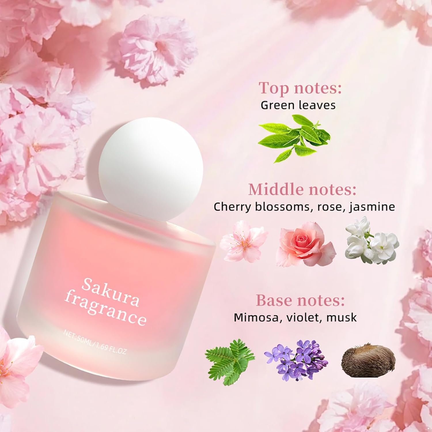 Aislor Lightweight Cherry Blossom Perfume 50Ml for Women Floral Scented Mist Refreshing Sweet and Gentle Pink One Size image number 1
