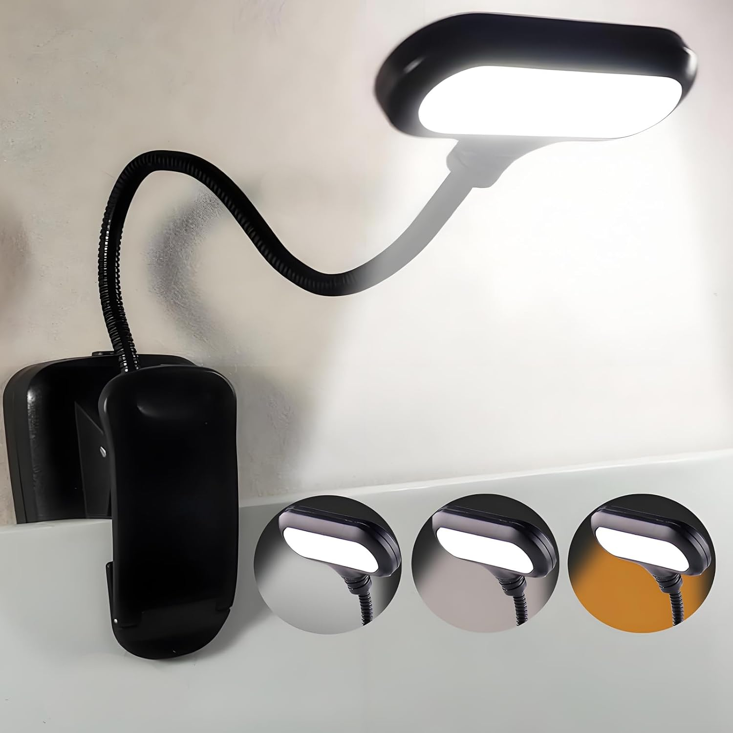 Clip on Book Light,Led Book Light, Rechargeable Reading Light,360&deg; Flexible Book for Reading at Night, Eye Caring 3 Color Temperatures,10 Hrs Runtime for Kids,Bed Tablet