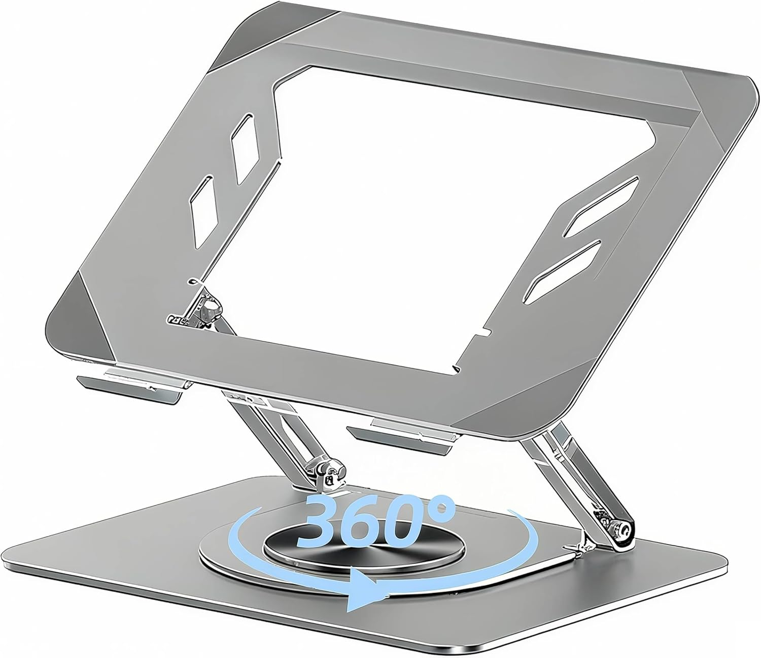 Laptop Stand for Desk, 360&deg; Rotatable Durable Metal Tablet Stand, Adjustable Angle Foldable Portable Sturdy Holder for Macbook, Ipad Pro, Galaxy Tab,Ipad, Dell, HP, Lenovo, Silver image number 4