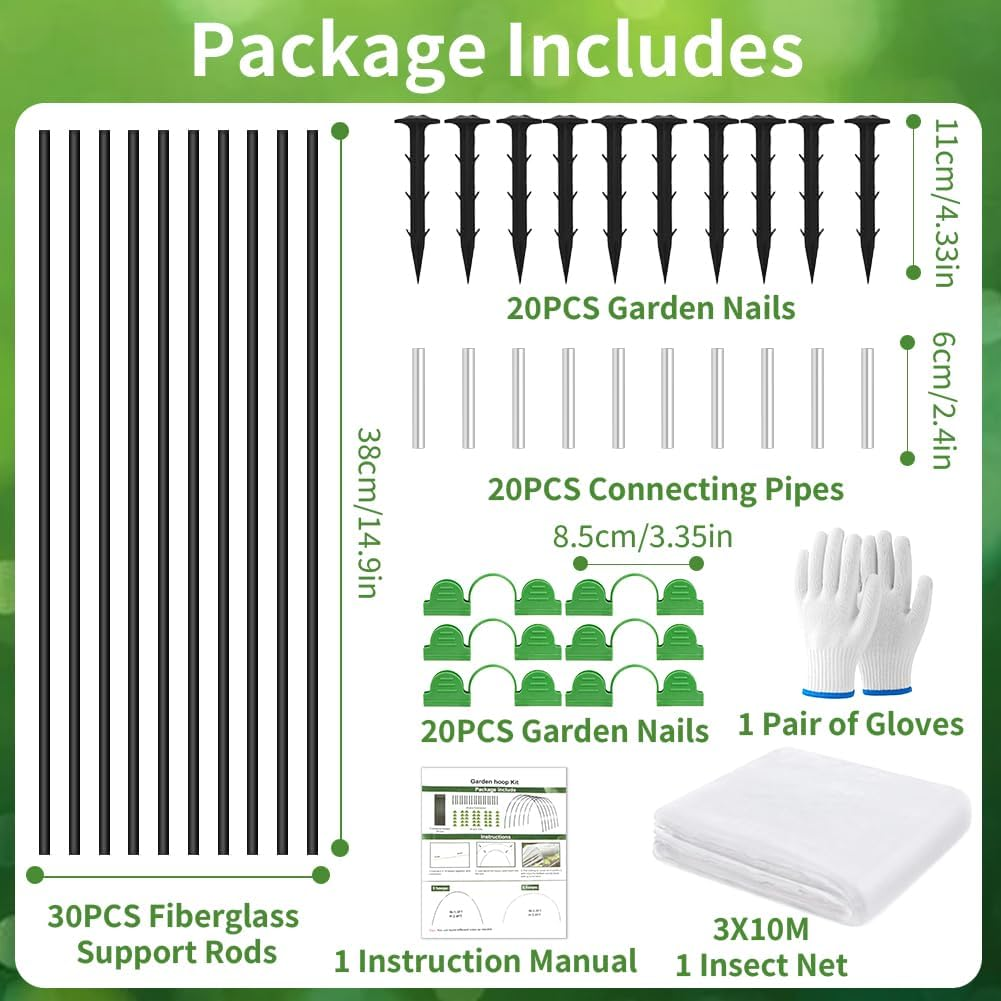 Plant Tunnel Arches, 30 Pieces Tunnel Arches Raised Bed with 3 X 10 M Plant Protection Net, DIY Greenhouse Tyres Cold Frame Tunnel for Garden Line Cover Plants Fruit Vegetables image number 5