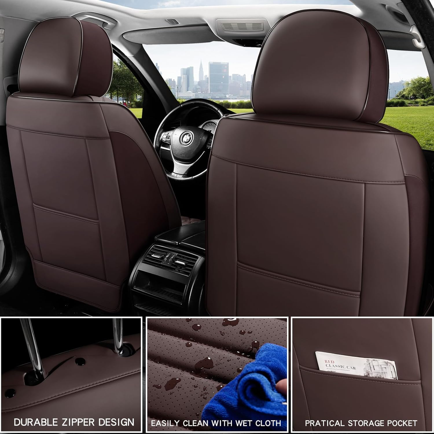 MINGBRON Car Seat Covers,Car Seat Protector Waterproof,Seat Covers Full Set, Car Seat Protectors,Automotive Seat Covers Fit for Most Cars Brown