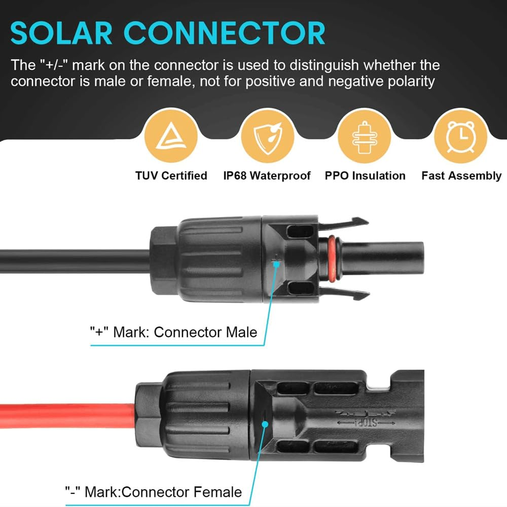 Solar Panel Connector 6 in 1 Solar Extension Cable Connector Kit XT60 Extension Cable Anderson 4 DC Ports(Dc7909 DC6530 DC5521 DC35135) Solar Connector Kit Outlet Splitter image number 3