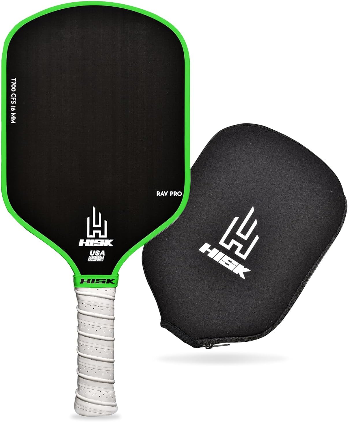 HISK RAV PRO Pickleball Paddle - Ultimate HIGH END 16Mm Japanese Toray T700 Raw Carbon Fiber CFS W/Excellent GRIT Roughness Texture, Aero Dynamic Curve, USAPA Approved, Non Slip Grip