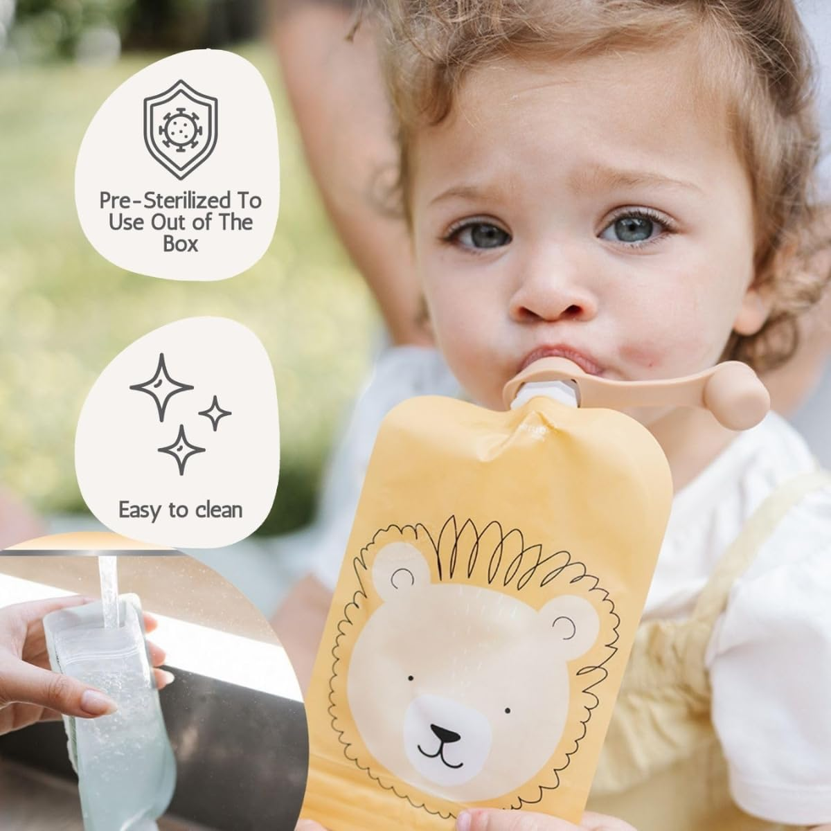 Cherub Baby Refillable Food Pouches 5 Pack 150Ml Leakproof Freezer Safe Bpa-Free Squeeze Bags for Toddler Baby Snacks Reusable Easy Fillable Animal Printed Pouch for Homemade Smoothies Purees Yoghurt image number 3