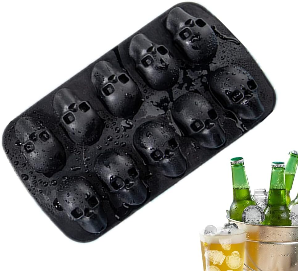 Silicone 3D Skull Ice Cube Tray - Black Skull Shaped Mould for Cocktails and Beverages