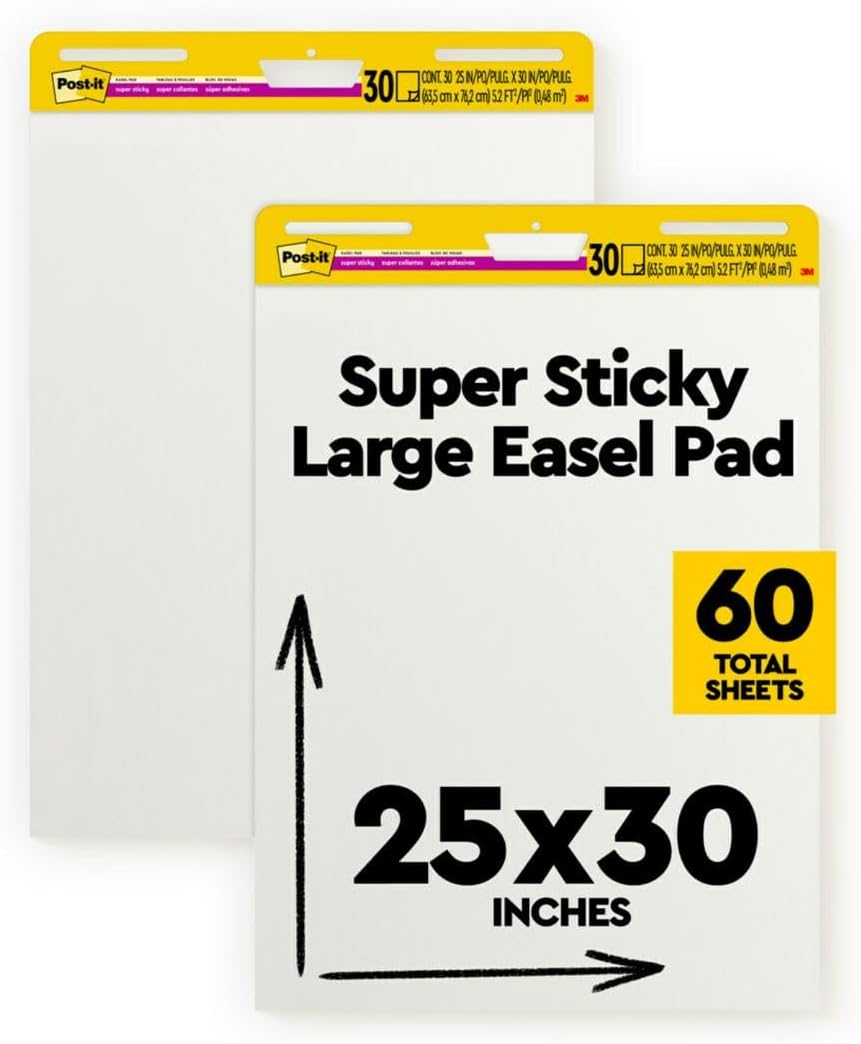Post-It Super Sticky Easel Pad, 635Mm X 775Mm, White, 30 Sheets/Pad, 2 Pad/Pack, Large White Premium Self Stick Flip Chart Paper, Super Sticking Power (559) image number 1