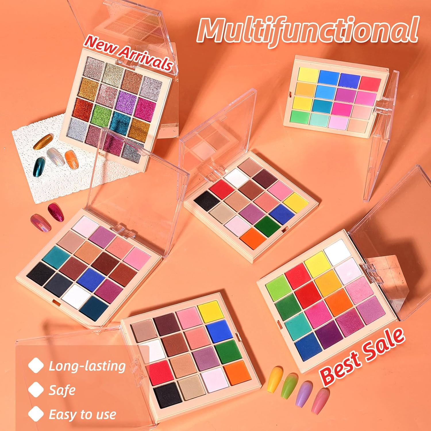 U-Shinein Nail Pigment Powder Palette Set, 16 Colors Ombre Nail Powder Palette French Aura Nails Ombre Nail Brush Nail Long-Lasting Manicure Art DIY Accessories (A)