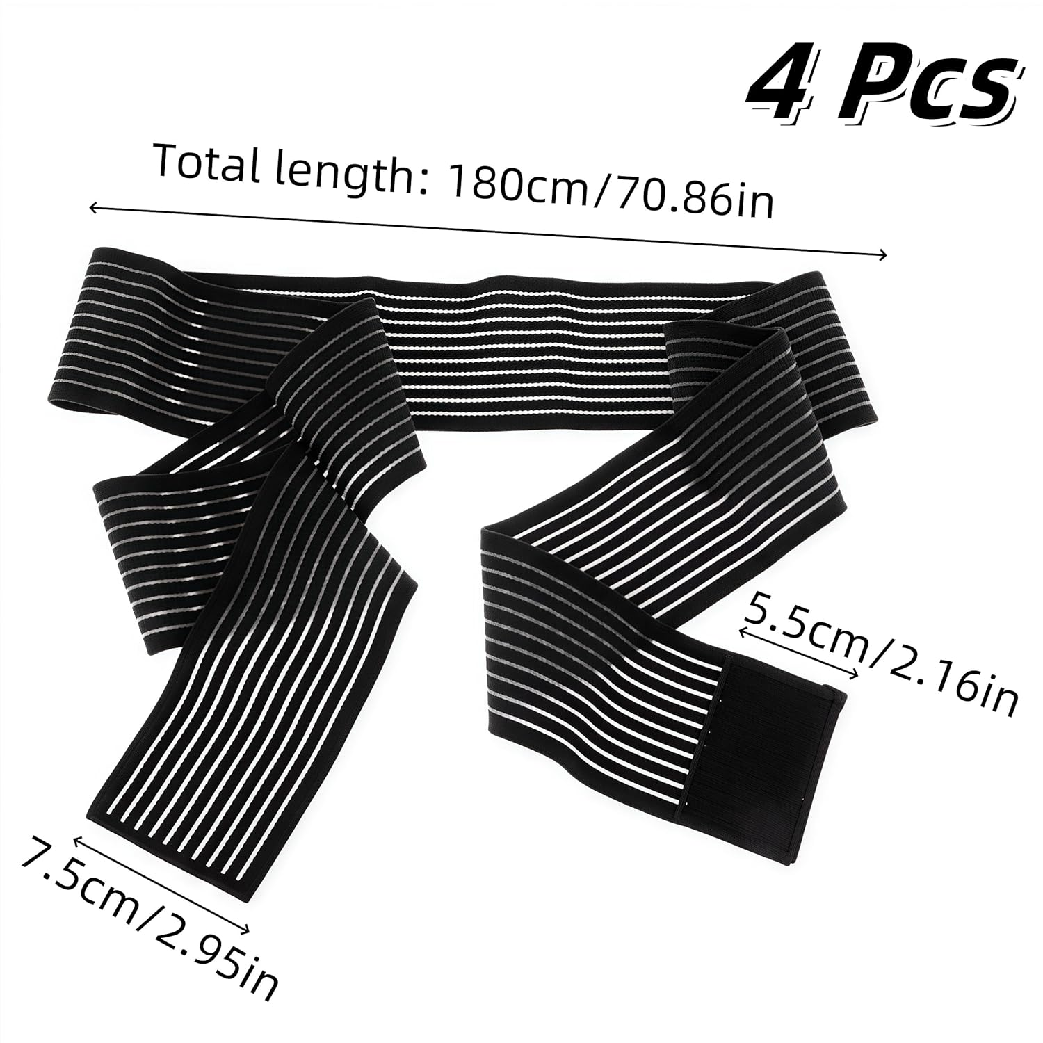 4 Pcs Elastic Calf Compression Bandage Wraps Straps Support,7.5 X 180 Cm Adjustable Stabilizing Leg Sleeve,For Calf Pain Relief,Lower Leg Compression Support,Shin Splint Guard, Football,Black image number 2