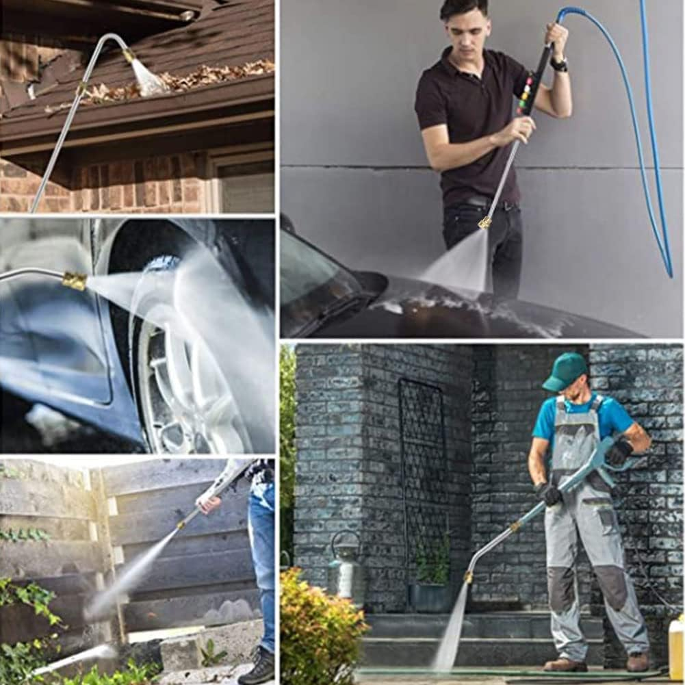 Gutter Cleaning Tools for Karcher K2 K3 K4 K5 K6 K7, Pressure Washer Extension Wand Gutter Cleaner Lance with 5 Pcs Spray Nozzles for Pressure Washer Water Broom Undercarriage Cleaner (U) - Green,White,Yellow image number 4