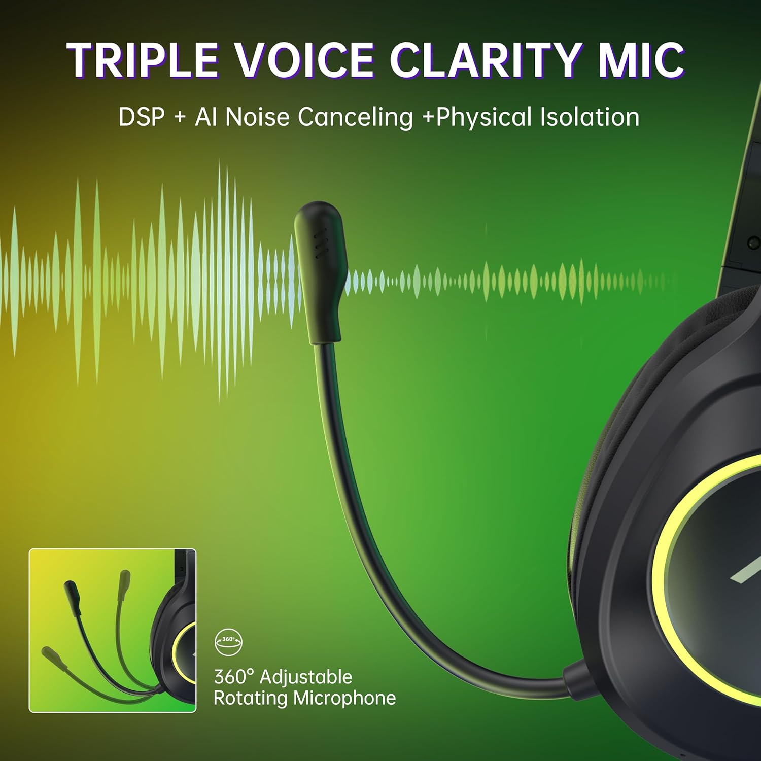 AOC Wireless Gaming Headphones with Bluetooth 5.4 & USB-C for PS5/4, Nintendo Switch, PC, Laptop, 2.4Ghz Gaming Headset with Mic, 20Ms Latency, 45H Playtime, 7.1 Virtual Surround- Glossy Black