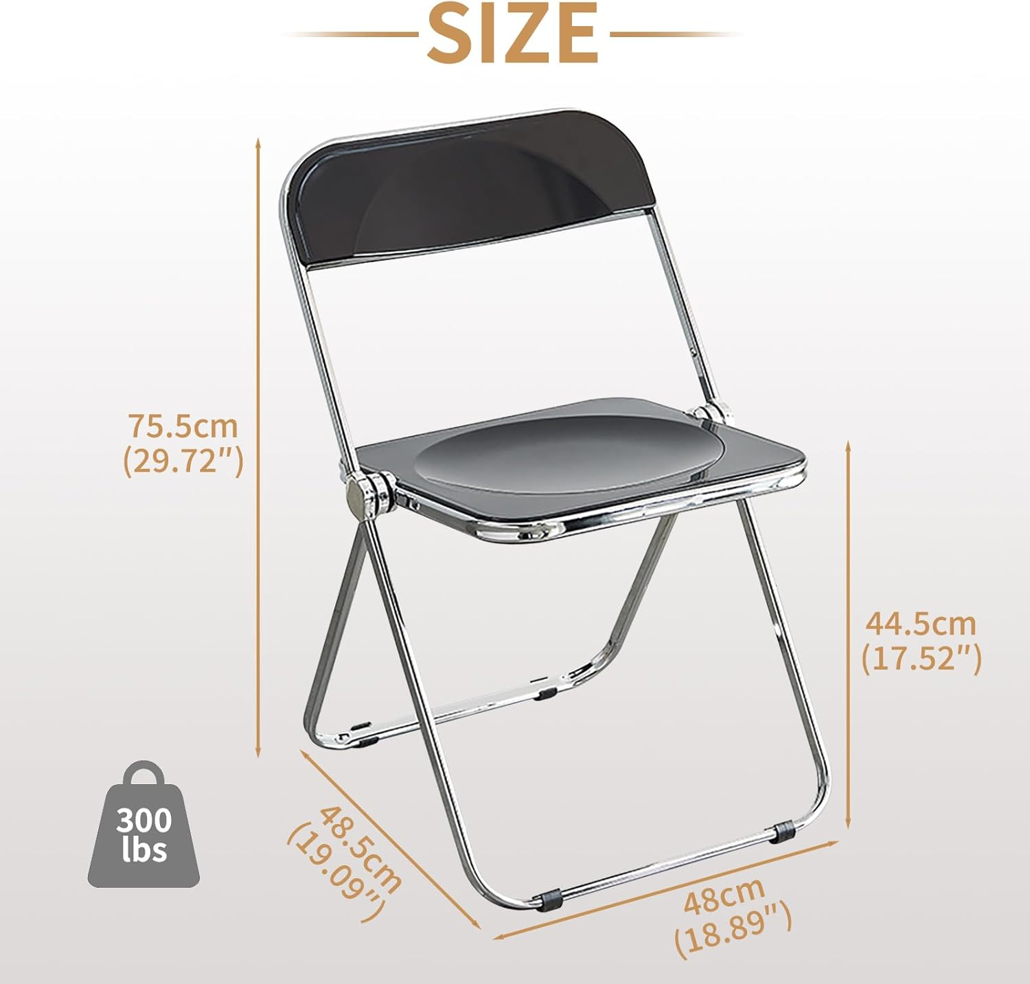 Modern Acrylic Folding Chairs-Kaihaowin Transparent Clear Folding Chair-Acrylic Ghost Stackable Crystal Seat-Pc Plastic Living Room Seat-Chrome Frame Accent Side Chair for outside inside ((Black)) - Clear image number 6