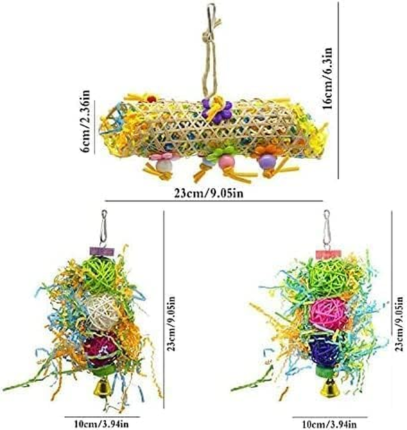 3 Pack Bird Chewing Toys Foraging Shredder Toy Parrot Cage Shredder Toy Bird Loofah Toys Foraging Hanging Toy for Cockatiel Conure African Grey Parrot image number 4