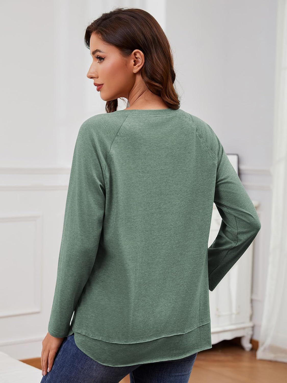 Ecavus Women'S Nursing Shirts for Breastfeeding with Zipper Long Sleeve Defined Seams Comfortable Breastfeeding Shirts