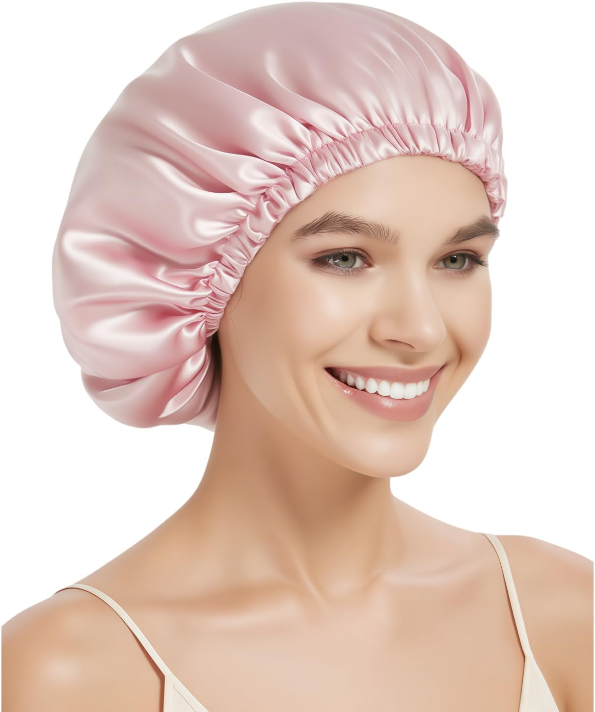 100% Mulberry Silk Bonnet for Sleeping, Double Layered 22 Momme Silk Hair Wrap with Adjustable Elastic Band, Soft & Breathable Pure Silky Hair Bonnet Reduce Frizz (Bean Paste)
