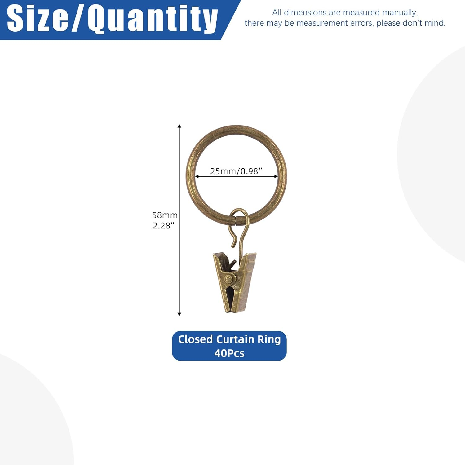 Glarks 40Pcs 25Mm/1 Inch Bronze Curtain Rings with Clips, Rustproof Metal Drapery Curtain Hanging Rings with Drapery Clips, Decorative Curtain Rod Clips Rings Hangers for Window Door Shower Curtain image number 2