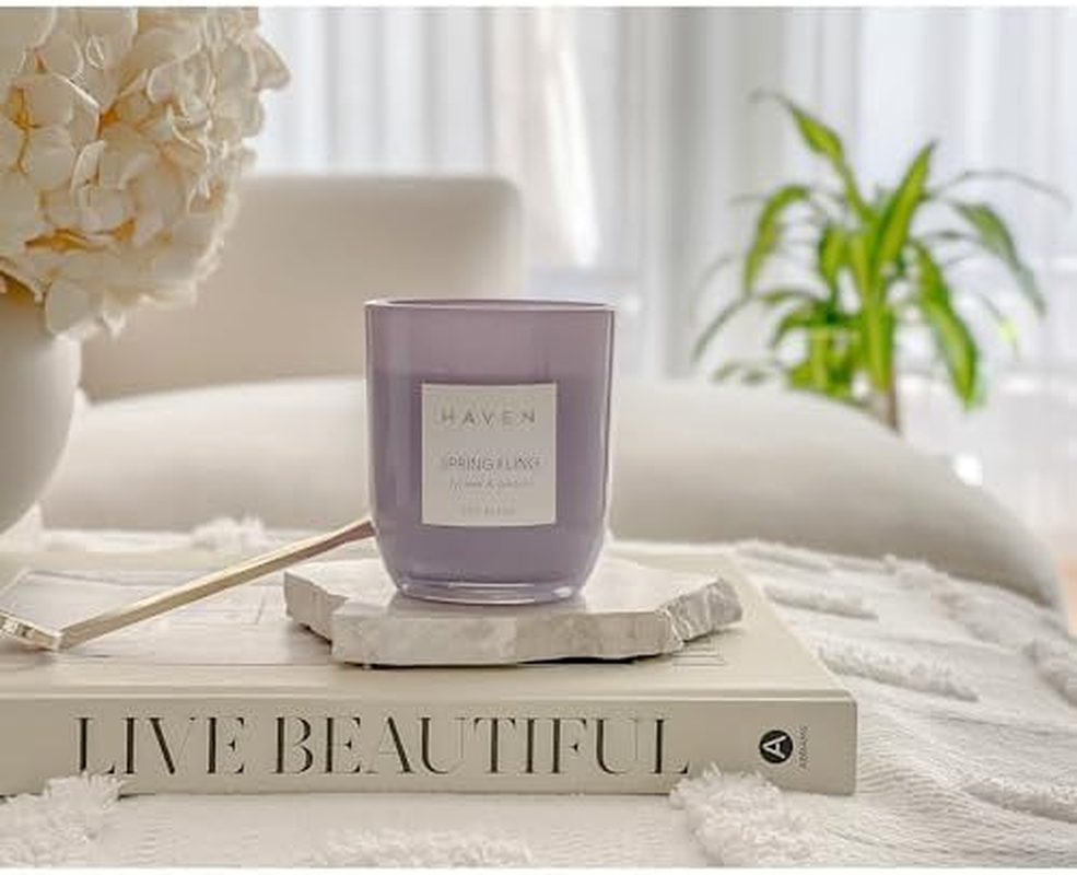Haven Lychee & Amber Scented Soy Blend Candle - Natural, Non-Toxic, Long-Lasting Burn in Purple Glass Jar for Home Decor & Aromatherapy image number 5