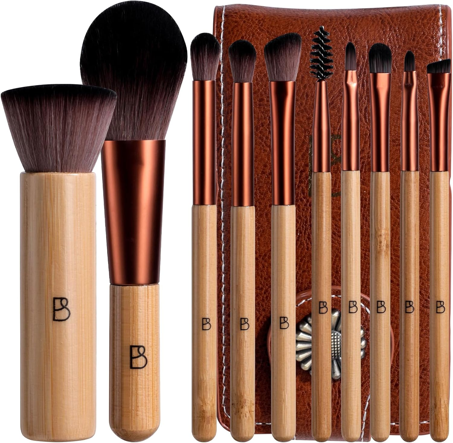 BS-MALL 10 Pcs Professional Bamboo Makeup Brush Set - Travel-Friendly Eyeshadow Brush, Concealer Brush & Foundation Brush for Liquid Makeup - Lightweight Multi-Purpose Daily Use with Makeup Bag image number 5