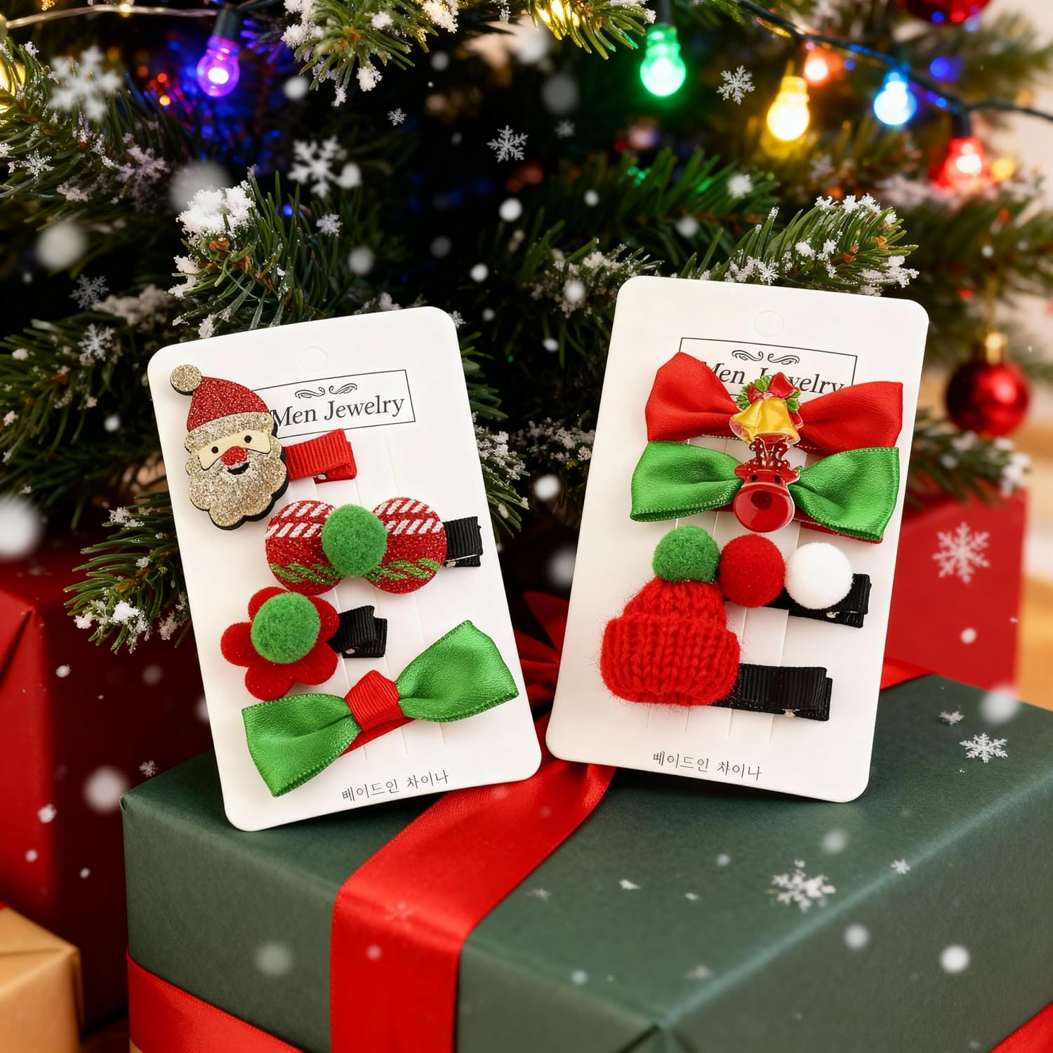 8Pcs Christmas Hair Clips Cute Decorative Hair Accessories Santa Headdress Hairpin Christmas Hat Hair Bows for Girls Women Kids Gifts Red and Green image number 4