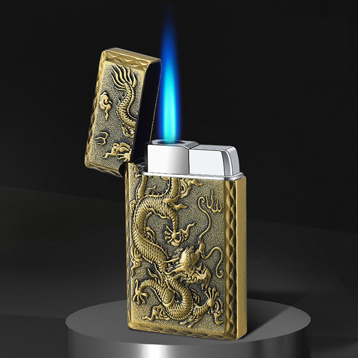 2 Pack Pocket Lighters, Refillable Adjustable Flame, Classic 3D Engraving Pattern Torch Lighters (Butane Not Included) (2 Pack Bronze)