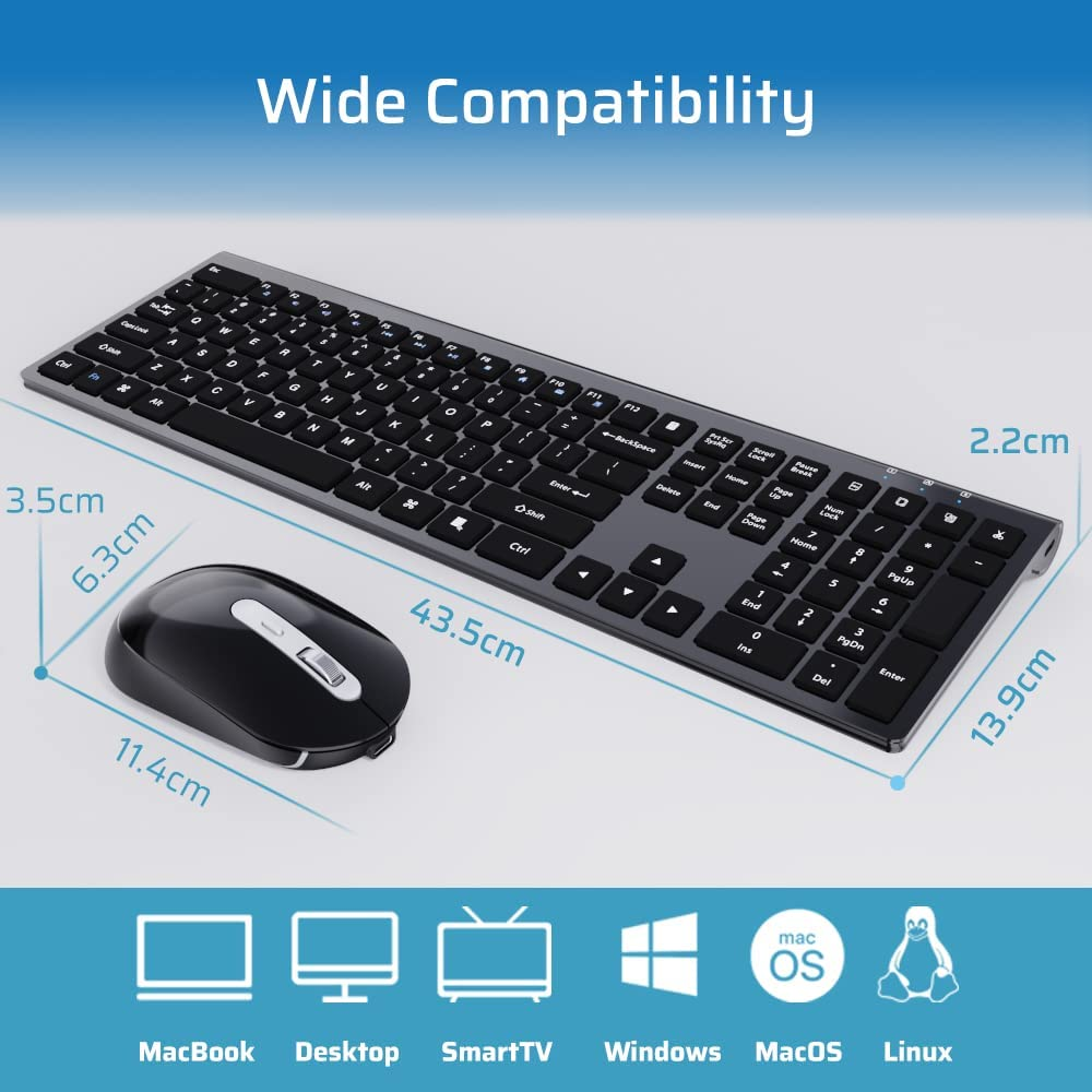 Rechargeable Wireless Keyboard and Mouse Combo,Ergonomic Full Size Design Wireless Keyboard with Number Pad Wireless Keyboard and Mouse for MAC Windows Black image number 1