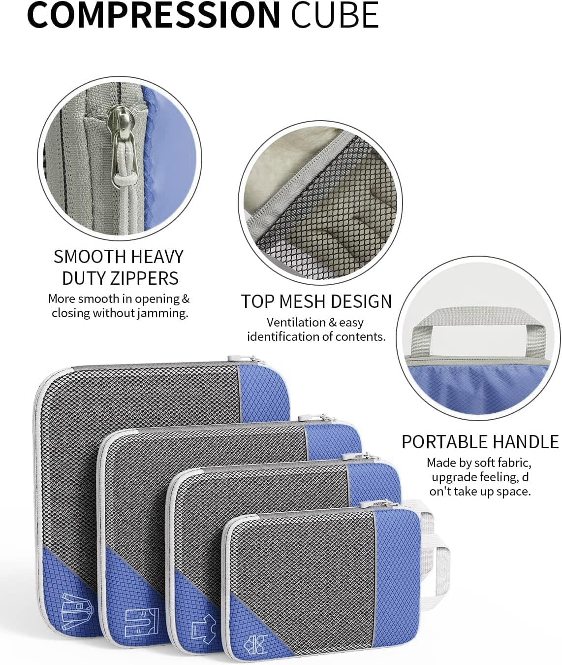 Compression Packing Cubes for Suitcases, VNPONV 6 Set of Travel Luggage Packing Organizers, Suitcase Organizer Bags Set for Expandable Packing Organizers Travel Accessories (Darkblue) image number 2