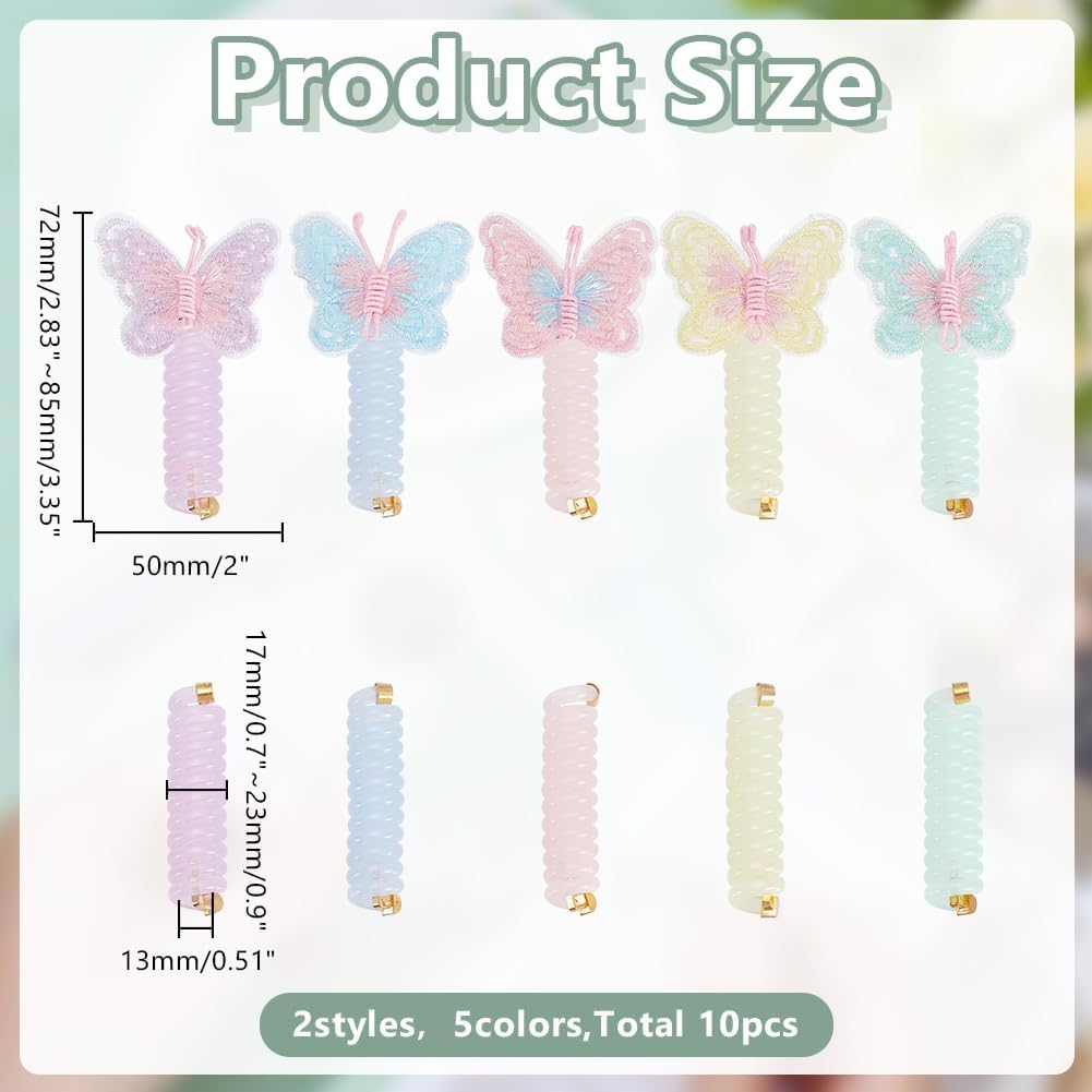 Arricraft 10 Pcs Embroidered Butterfly Headband Spiral Hair Ties No Damage, 10 Colors Telephones Wire Hairs Spiral for Women Ponytail image number 4