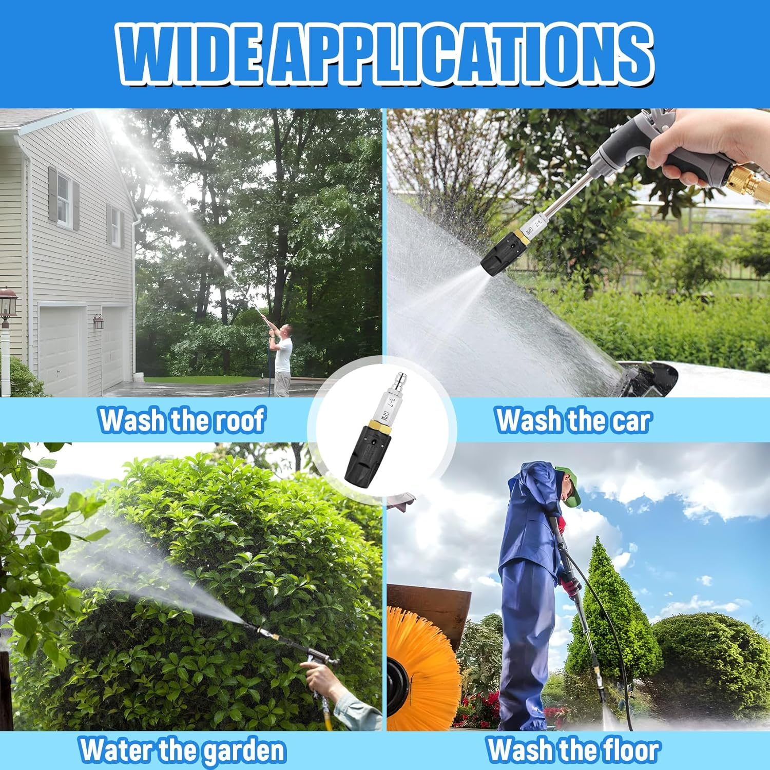 Adjustable Downstream Soft Wash Nozzle， Twist Nozzle 0 to 60&deg; Spray Pattern with Low to High Reach， for Elevated Areas and Hard to Reach， for Use with Pressure Washer 3-7 GPM image number 1