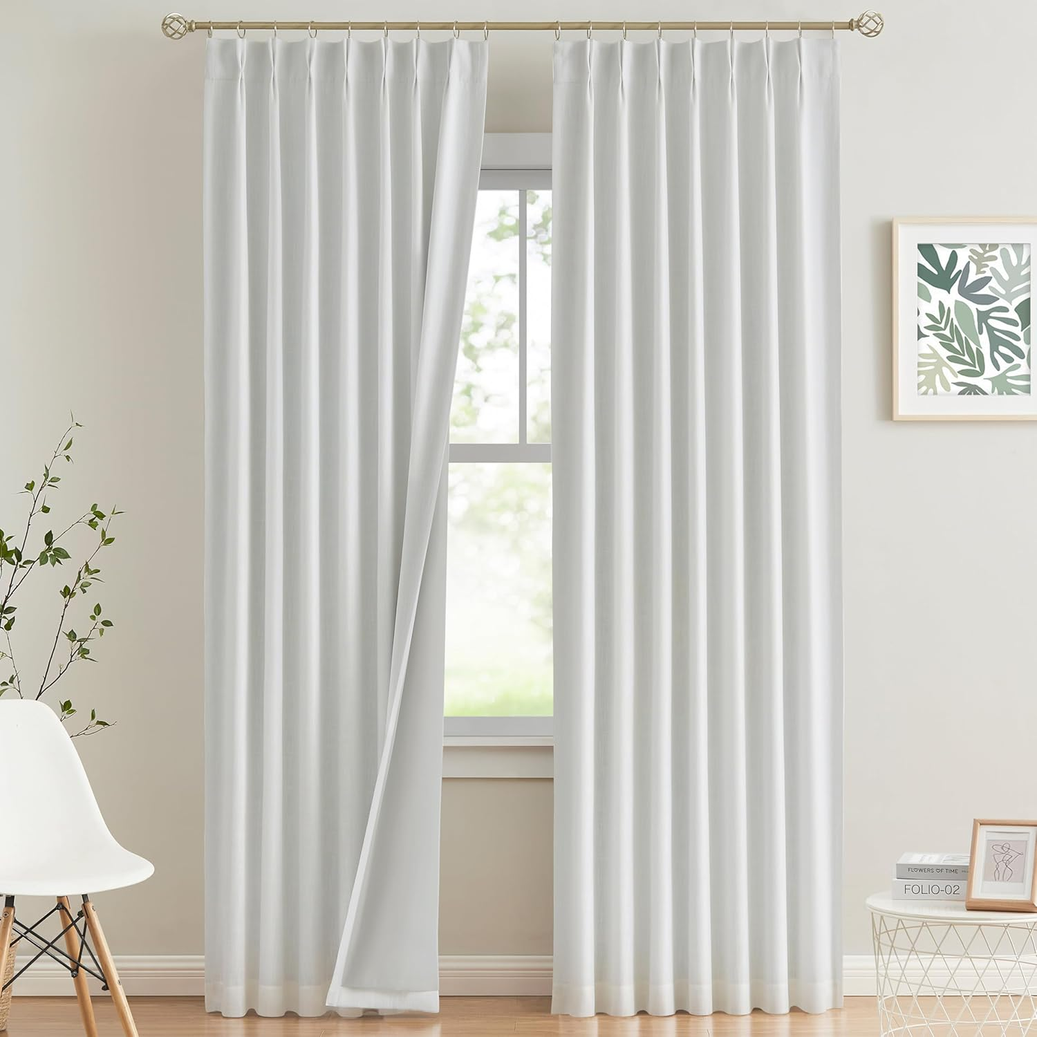 Vision Home White Pinch Pleated Full Blackout Curtains Thermal Insulated Window Curtains 63 Inch for Living Room Bedroom Room Darkening Pinch Pleat Drapes with Hooks Back Tab 2 Panel 40" Wx63 L image number 4