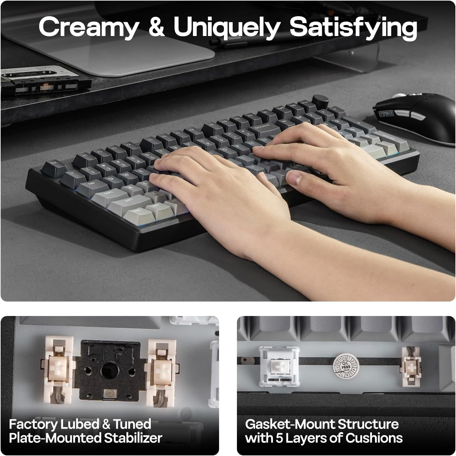 EPOMAKER Galaxy100 Lite QMK/VIA Gaming Keyboard with 8000Mah Battery and Numpad, 1800 Aluminum Mechanical Keyboard, Usb-C/Bt/2.4Ghz, Hot-Swap, Creamy Sound (Black, Wisteria Linear Switch) image number 6