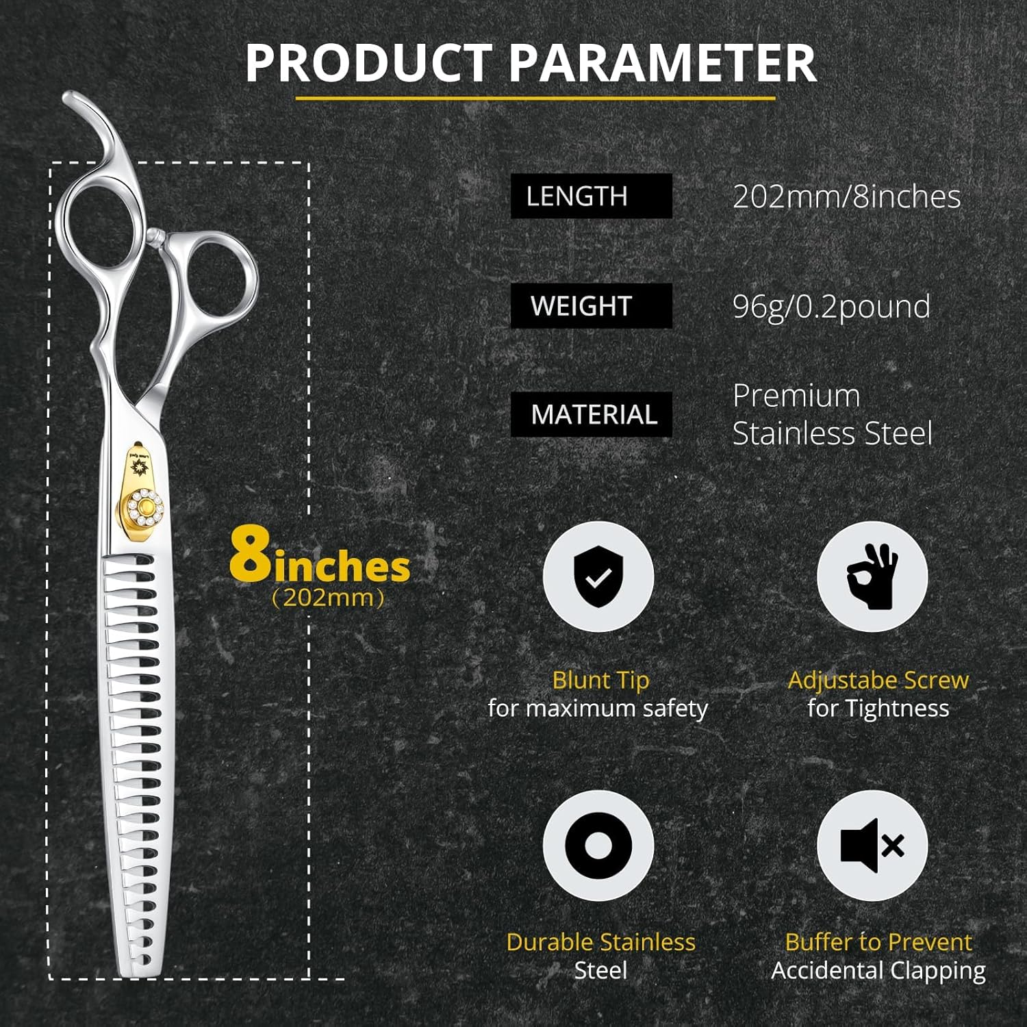 Dream Reach Thinning Scissors 8 Inch Dog Scissors with Ergonomic Handle, 440C Stainless Steel Fur Scissors, 75% Thinning Rate, Professional Dog Hair Scissors with Adjustable Screw 25 Teeth image number 2