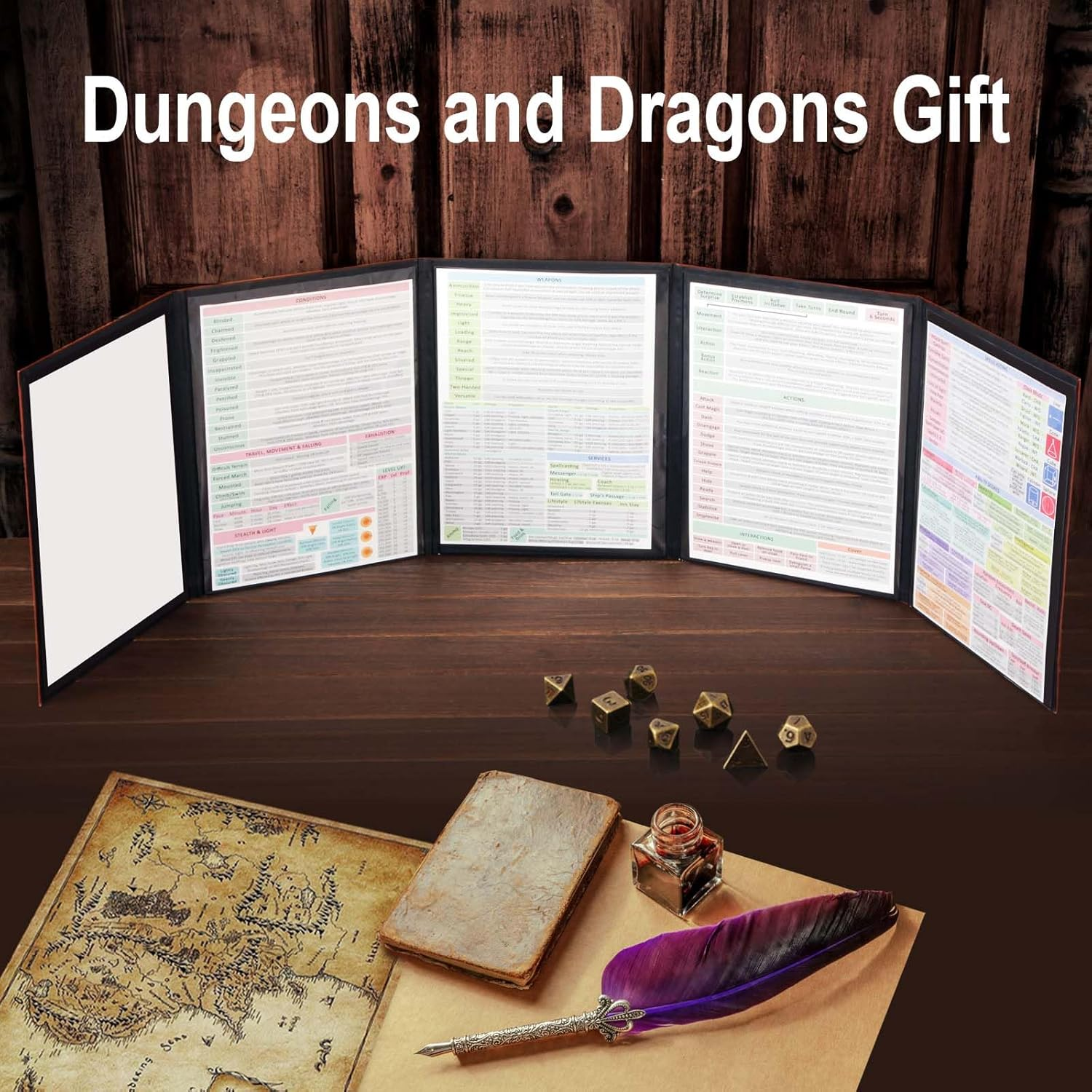 Famard DND DM Screen 5E with 5 Panels, 3D Embossed Faux Leather Dungeon Master Screen with Clear GM Pockets, Dungeons and Dragons Accessories for DND Lovers image number 3