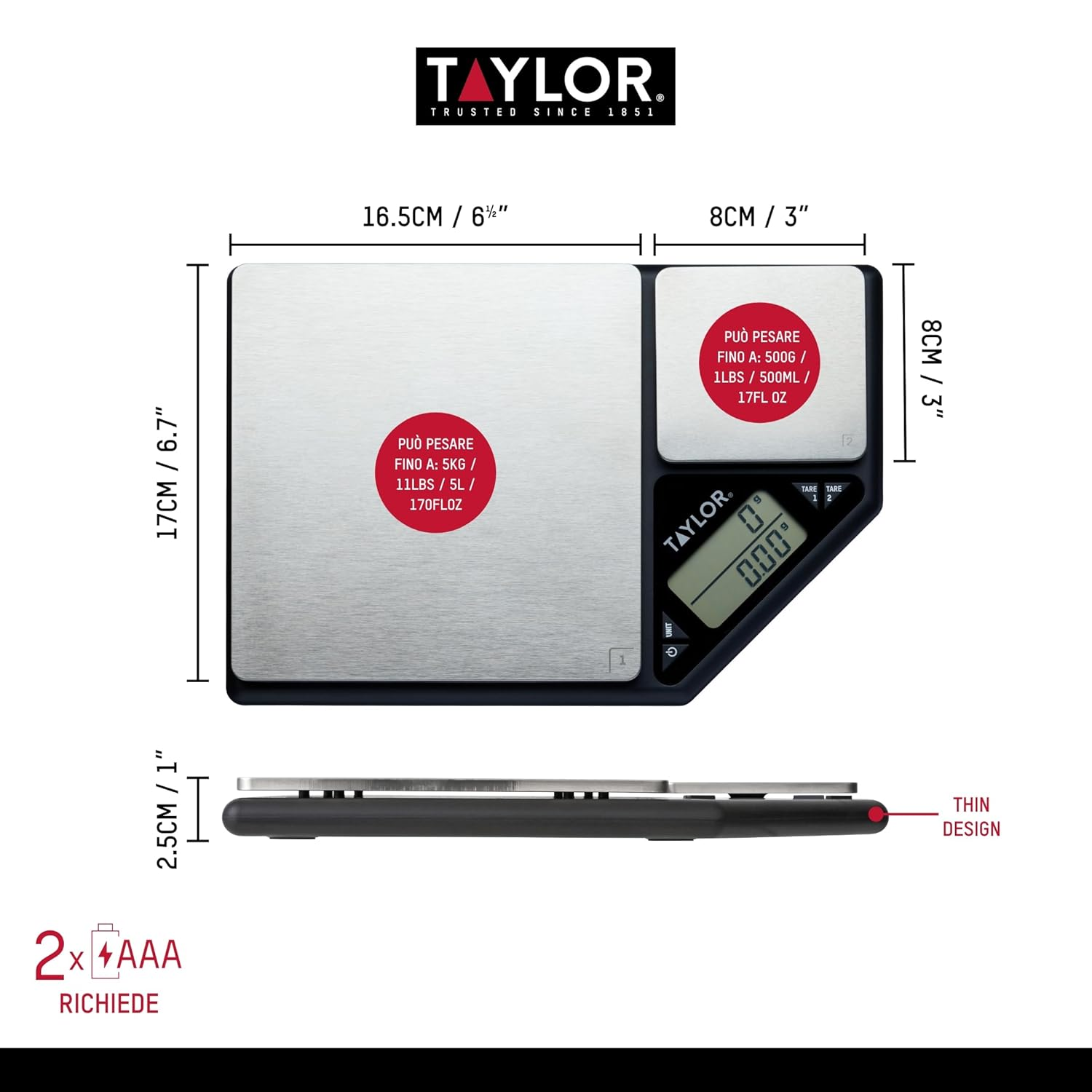 Taylor Dual Platform Digital Kitchen Scale, 5 Kg/500 G Capacity image number 5