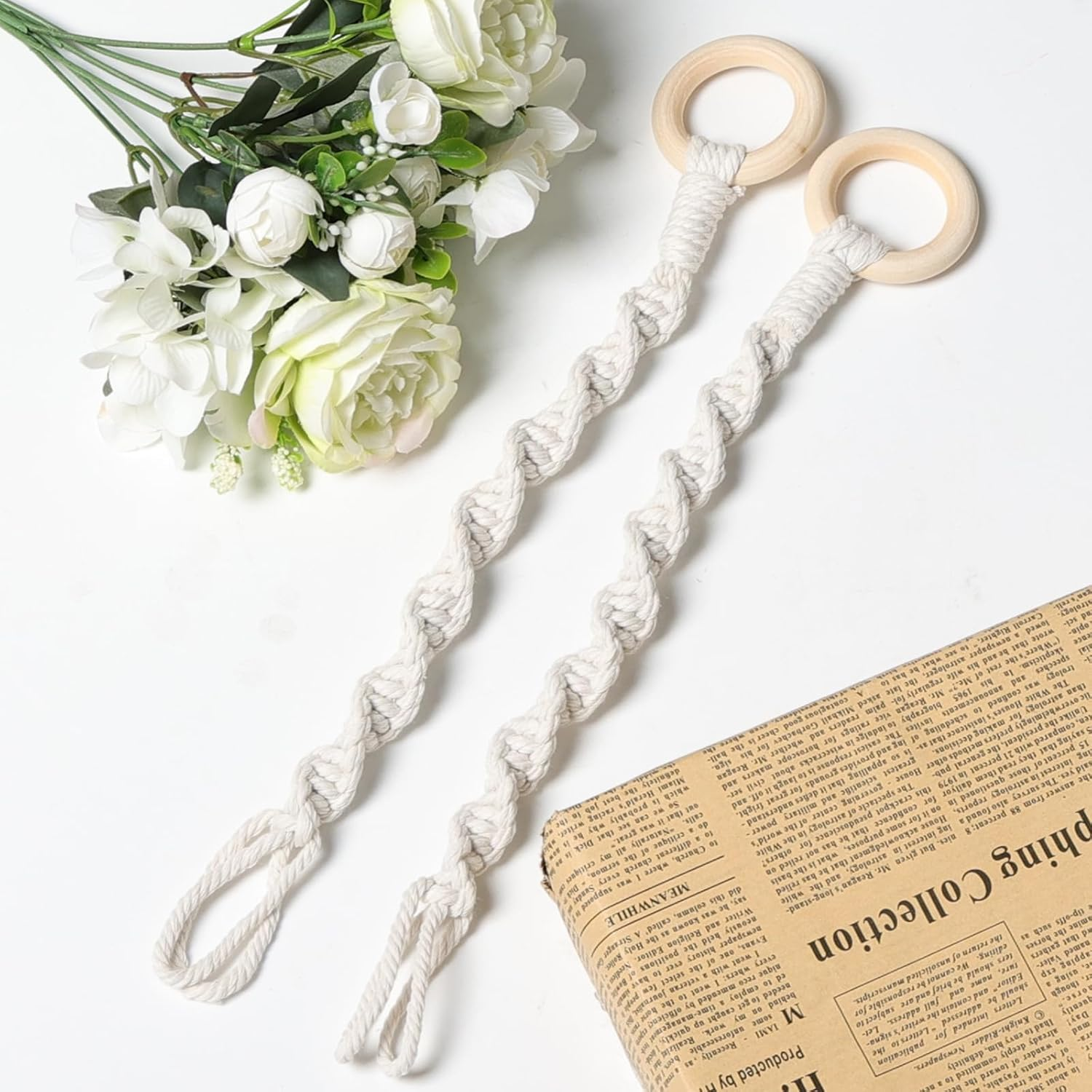 3 Pack Adjustable Macrame Plant Hanger Extenders Connectable Rope Hanging Plant Extender Handmade Woven Hanging Basket Extension with Wooden Ring for Indoor Outdoor Plant Pot Holder (Style 1, 3) image number 2