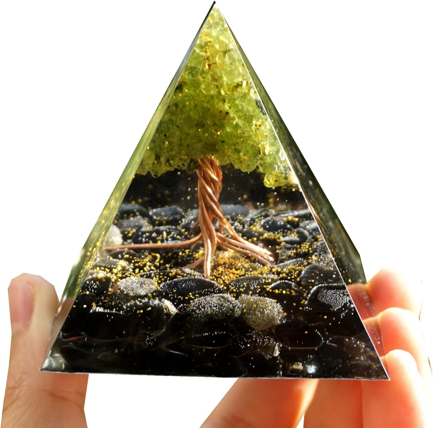 Tree of Life Orgonite Pyramid Kit White Quartz with Obsidian Stone Positive Reiki Energy Generator Crystal Healing Orgone Collection Wealth Lucky Meditation Tool