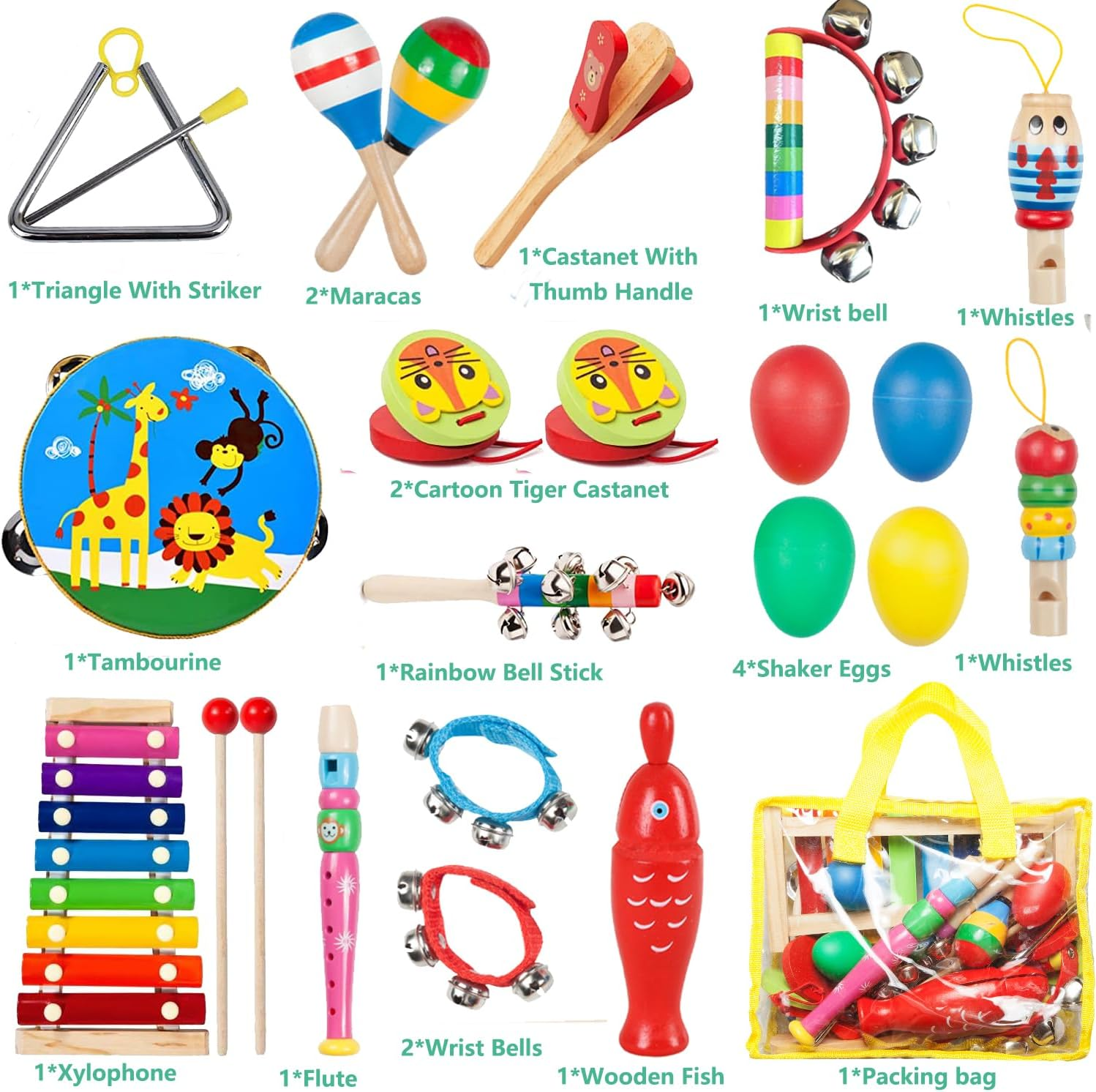 Kids Musical Instruments for Toddlers Wooden Percussion Instruments for Baby Kids Preschool Educational Musical Toy Set Early Learning Rhythm Instruments for Toys Girls Boys Gift with Storage Backpack image number 1