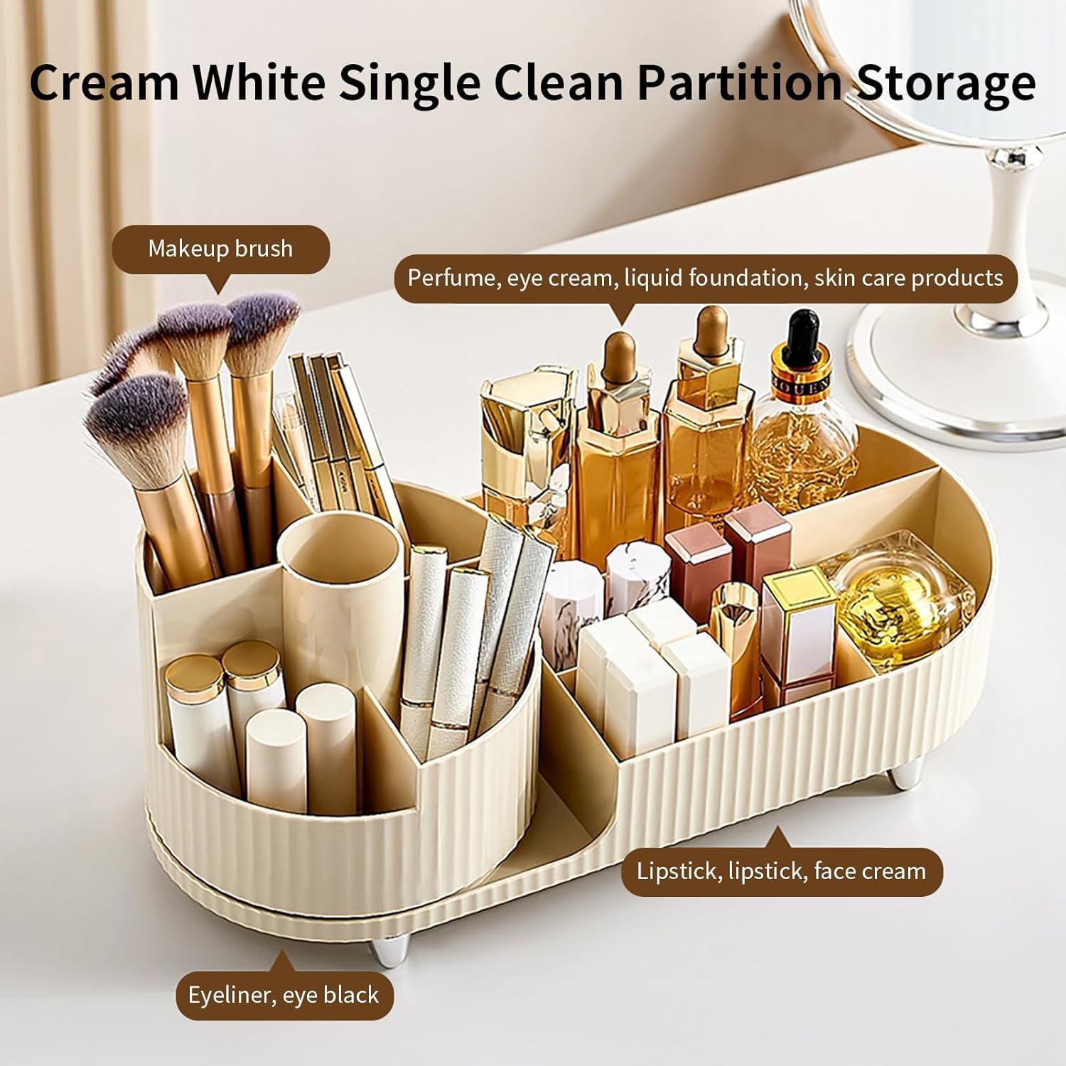 Rotating Makeup Organizer, Large Capacity Cosmetics Organizer, Skincare Organizer for Dresser Table, Bathroom Vanity Countertop, White image number 6