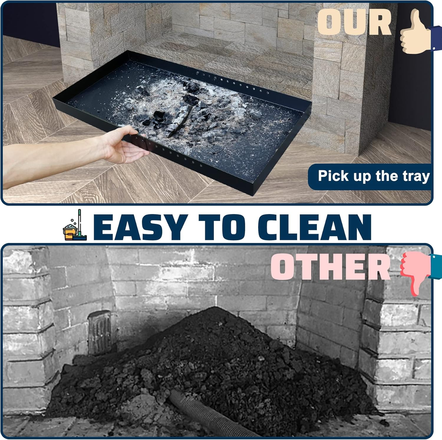 Rectangle Fireplace Tray,Expandable Ash Pan for Collecting Ash,Galvanized Steel with Powder Coated Adjustable Ember Holder Fireplace Pan,Black image number 3