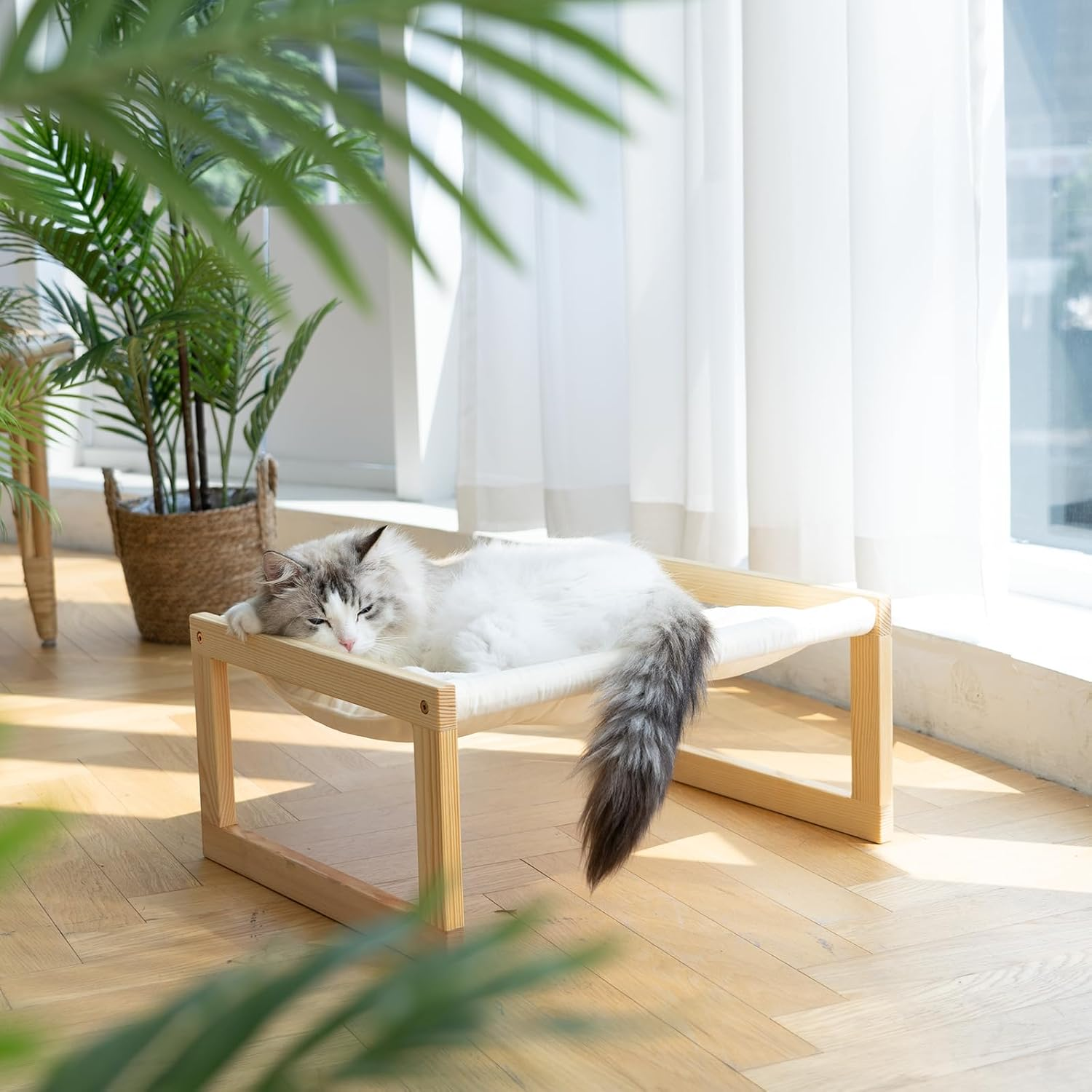 FUKUMARU Cat Bed, Plush Velvet Cat Beds for Indoor Cats, Wooden Cat Hammock, 20 X 16 Inch Cat Couch, Suitable for Cats, Puppy, Bunny, Rabbit, Kitten & Small Animal (CH02) image number 1