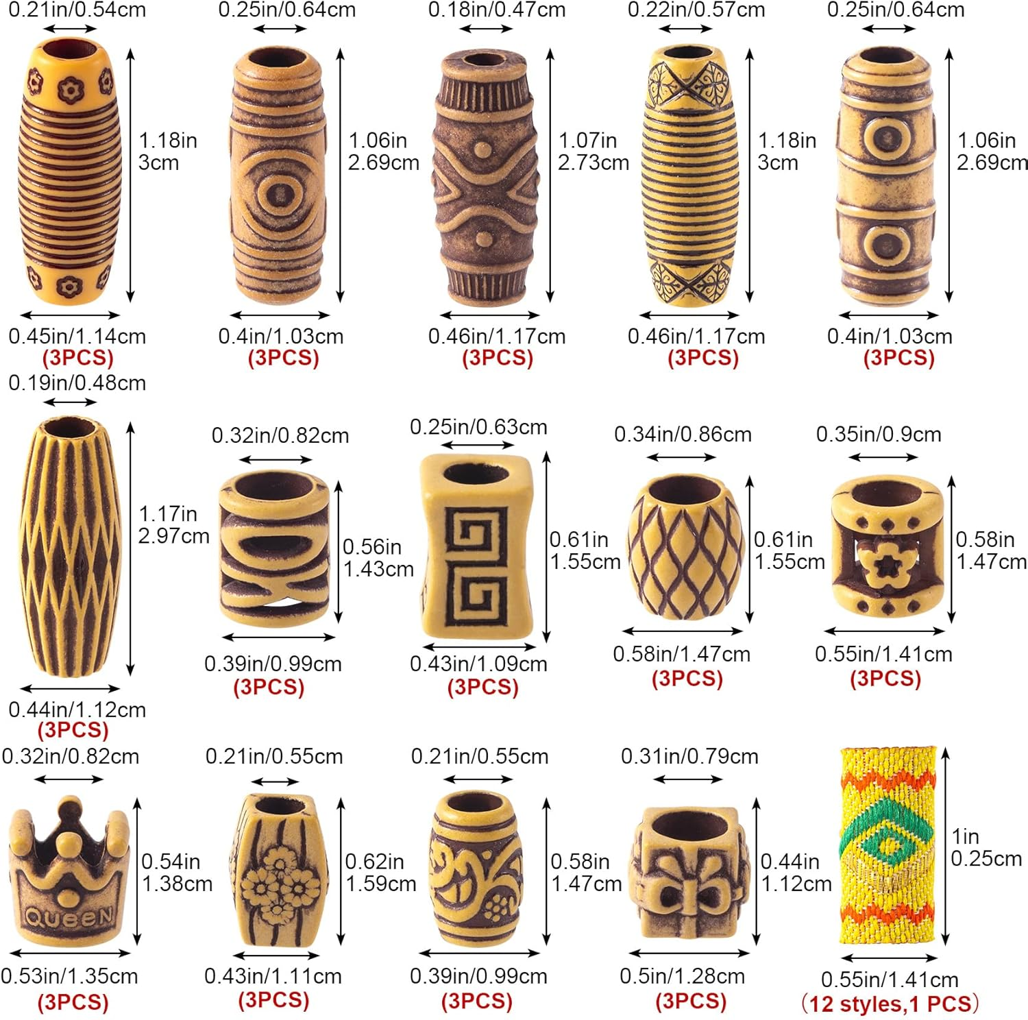 HINZIC 54 PCS Hair Jewelry Braids Fabric Dreadlock Beads Vintage Locks Hair Clips African Beads Simulation Wood Dreadlock Accessories for Halloween Costume Christmas Women Reggae of Men image number 4