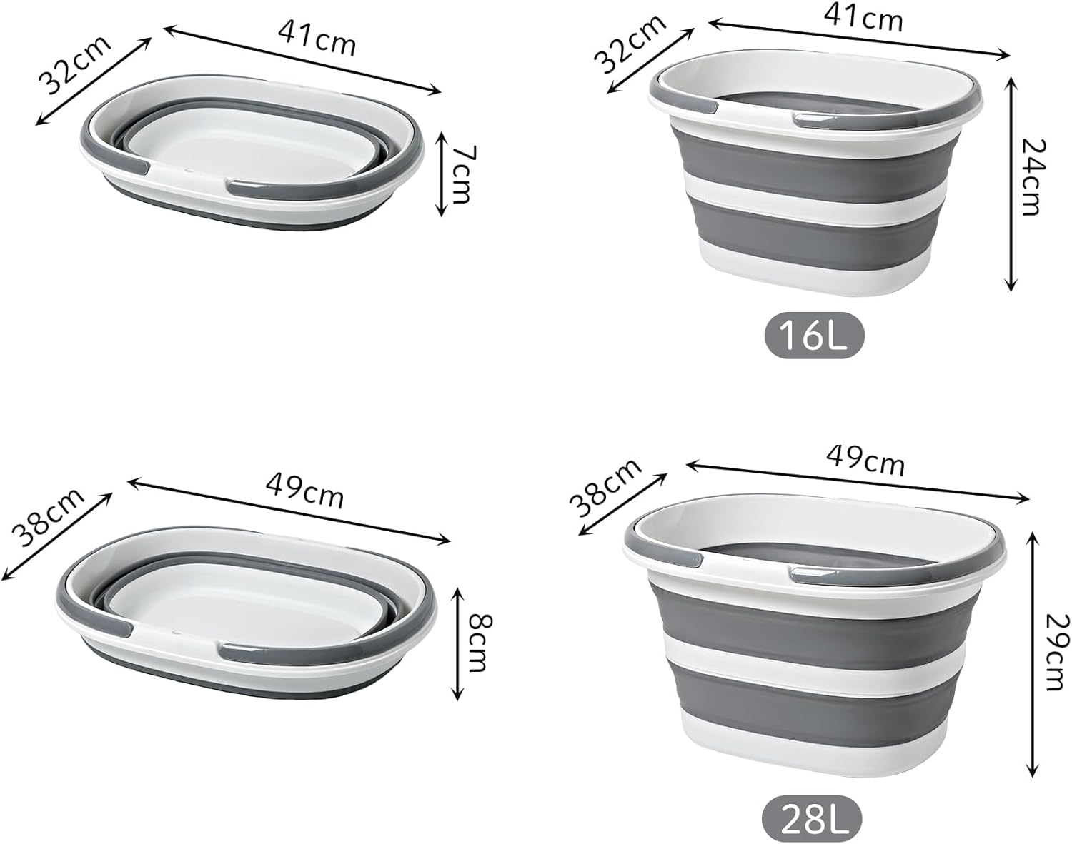 Foldable Bucket 16L/28L with Handle Cleaning Bucket Foldable for Camping, Fishing, Cleaning, Car Washing, Soft Large Capacity Lightweight Stylish (Grey, 16L &times; 2) image number 3