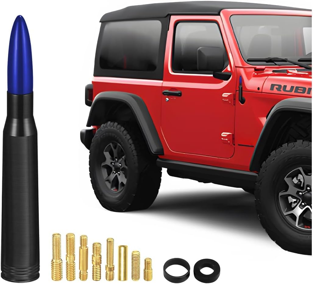 Car Short Antenna Mast, 5.5 Inch AM/FM Radio Reception Aluminum Antenna with 9 Screw Adapters and 2 Rubber Rings, Universal Vehicle Replacement Accessories for SUV, Truck, Pickup (Blue)