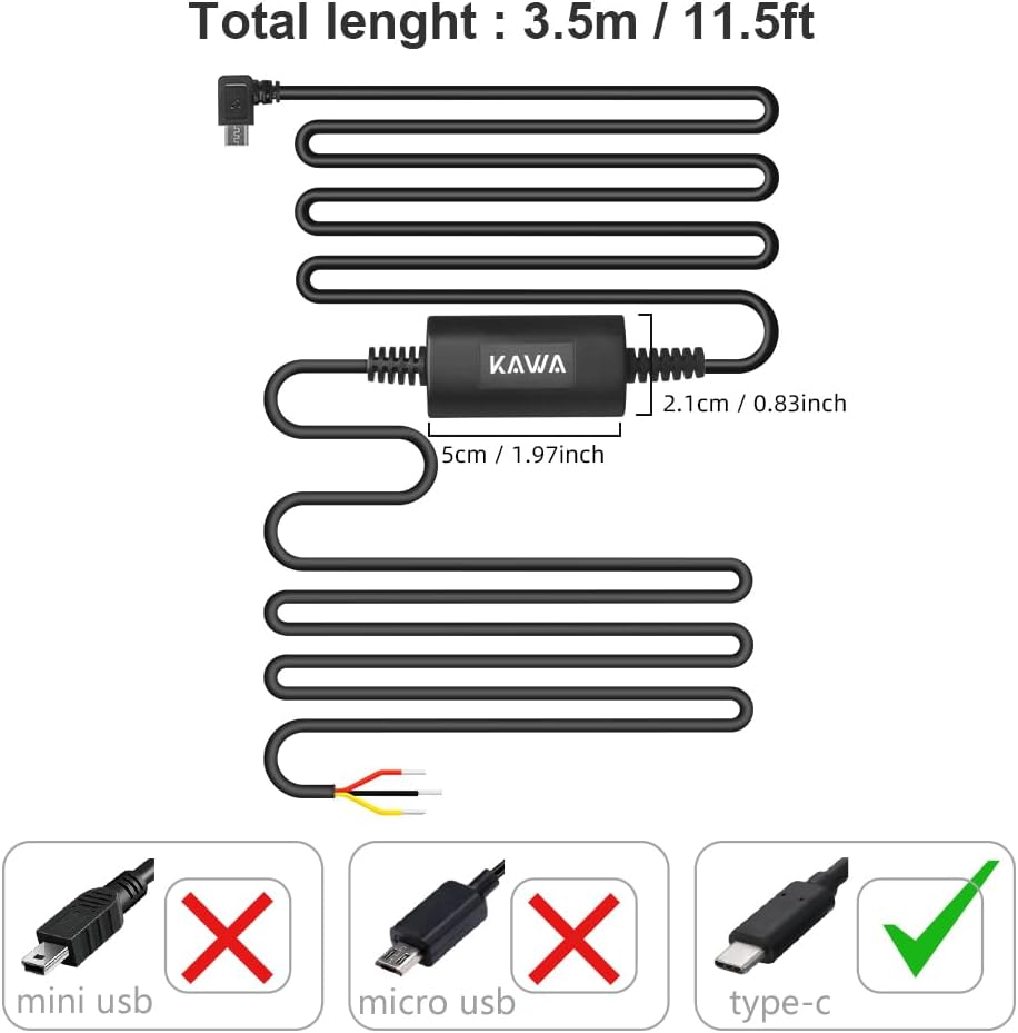 KAWA Dash Cam Hardwire Kit(Type-C Port), Copatible with D11, MINI 3, MINI 3 Pro, D6 3K.