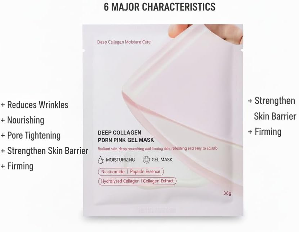 Pink Salmon DNA PDRN Collagen Gel Mask, Deep Hydrating and Anti-Wrinkle Formula, Color-Changing Collagen and Skin-Repairing Ingredients, Restoring Elasticity and Brightening Overnight Use to Youthful Glow (8 Pcs/ 2 Box) - 4 Pcs/ 1 Box image number 3