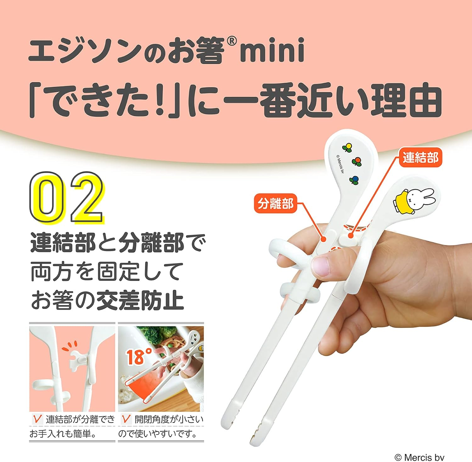Edison Mama Edison Chopsticks Mini Series, for Ages 1.5 - 5.5 Inches (14 Cm), Right Hand, Miffy, White - Blue image number 6