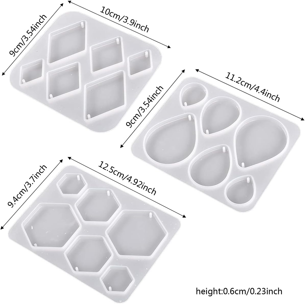 Nifocc Pack of 3 Jewellery Epoxy Resin Moulds Pendant Necklace Earrings Silicone Moulds Teardrop Diamond Hexagon Jewellery Casting Resin Moulds Casting Mould Crystal Casting Mould for DIY Crafts image number 3