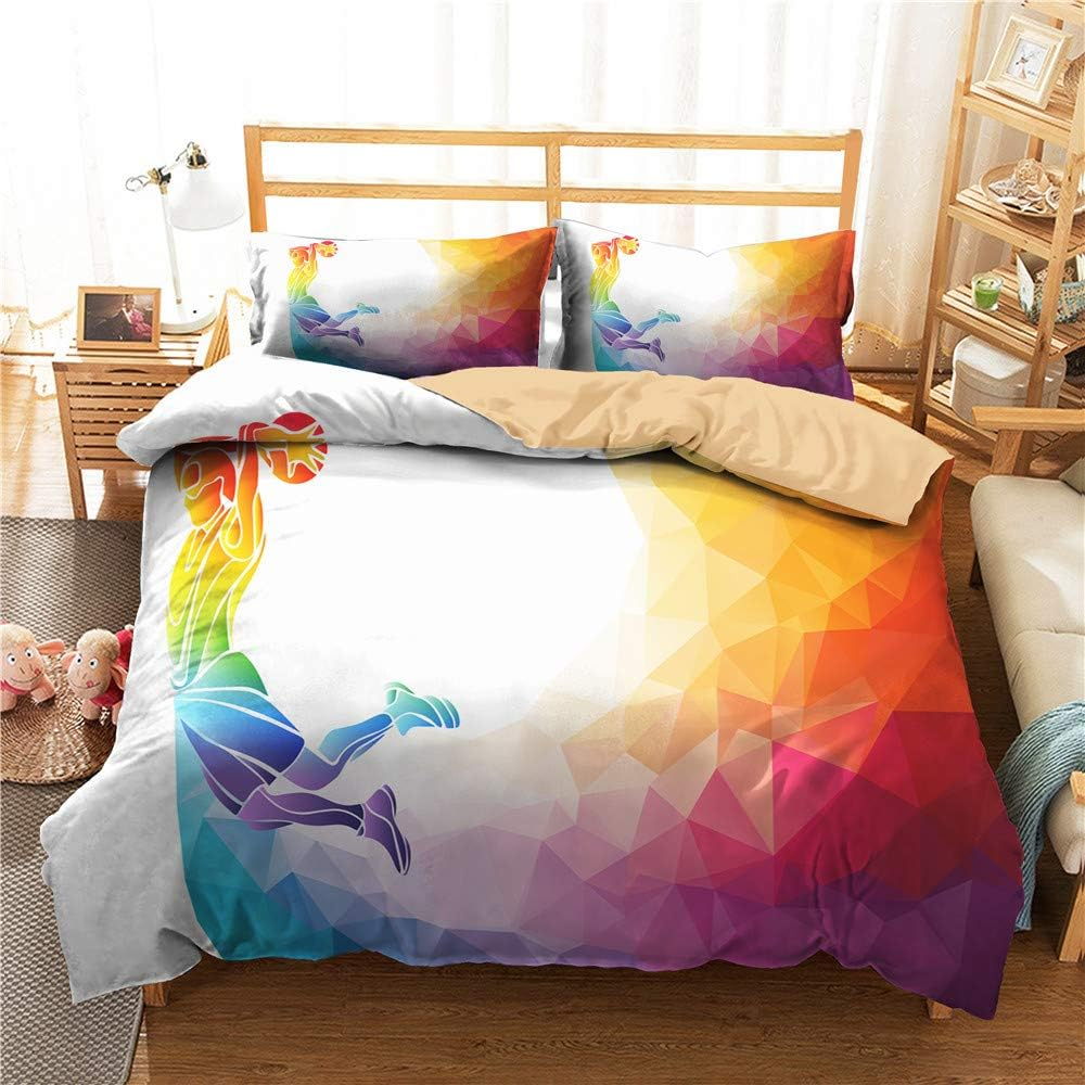 Basketball Duvet Cover Set for Single Double King Size Bed, Morbuy 3D Sport Printed Microfiber Bedding Sets Duvet Set Quilt Case with Pillowcase (140X210Cm,Navy Shooting)