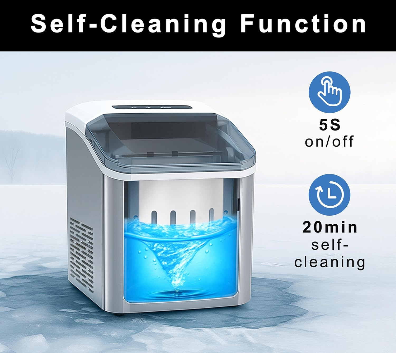 Itoma Countertop Ice Maker Machine, 2 Sizes of Bullet Ice, 1.3L Auto-Cleaning Ice Maker with Basket and Scoop, for Home/Kitchen/Office/Bar Party Ice Cube Machine
