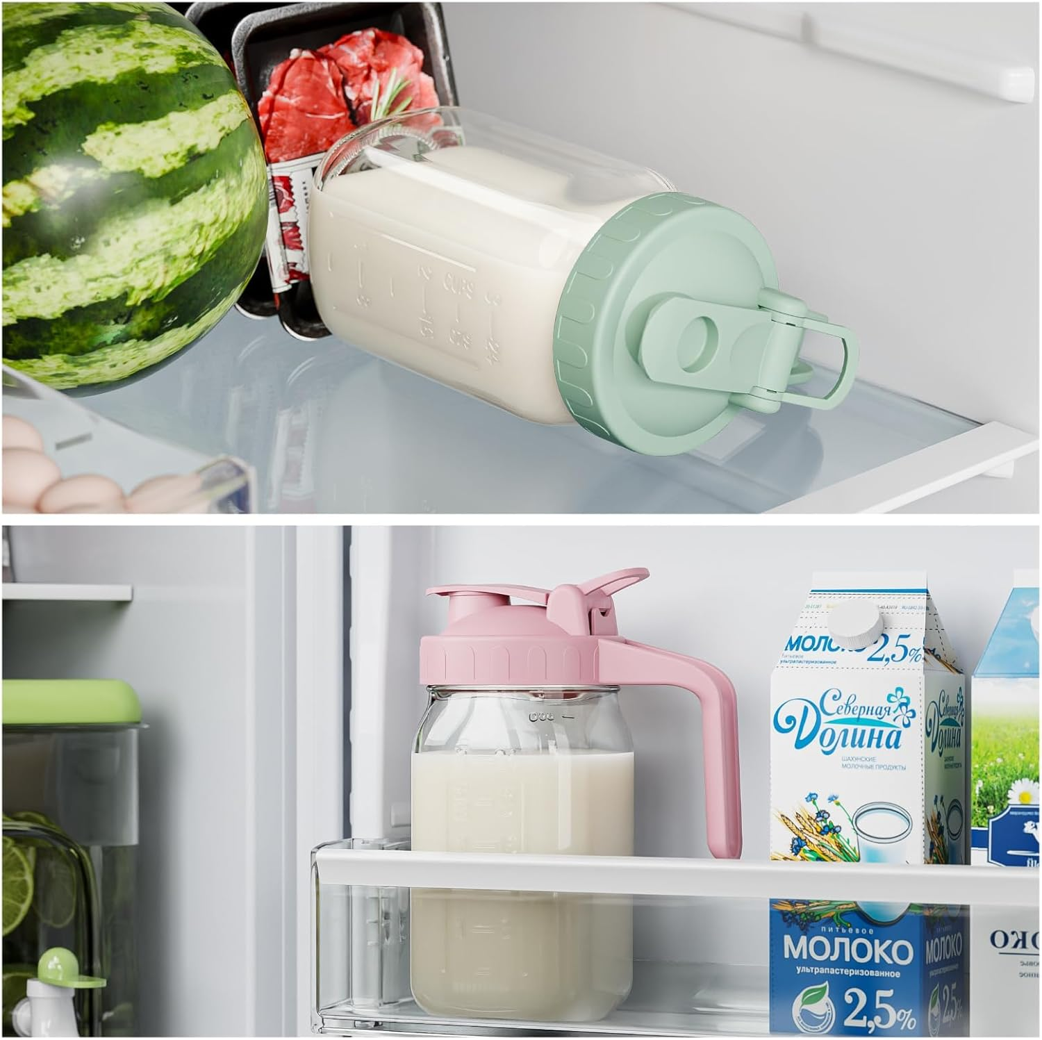 32Oz Breast Milk Pitcher Jug, Heavy Duty Wide Mouth Glass Mason Jar with Flip Cap Lid, Airtight Pitcher with Pour Spout Handle for Beverages Breast Milk Coffee Tea Ice Drinks Storage Container(Pink) image number 3