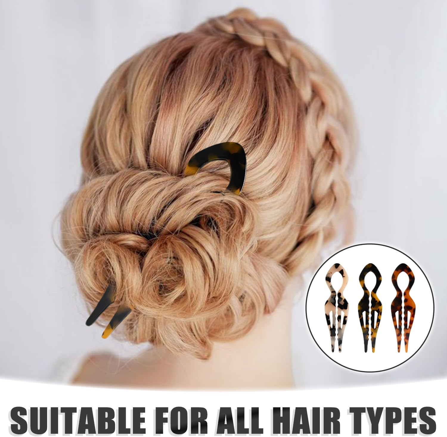 SYEYCW Pack of 3 French Hair Pins, French U-Shaped Hairpins, Acetate Hair Styling for Bun and Updos, Durable Hair Pins for Thick, Fine, Long Hair, 3 Colours image number 1