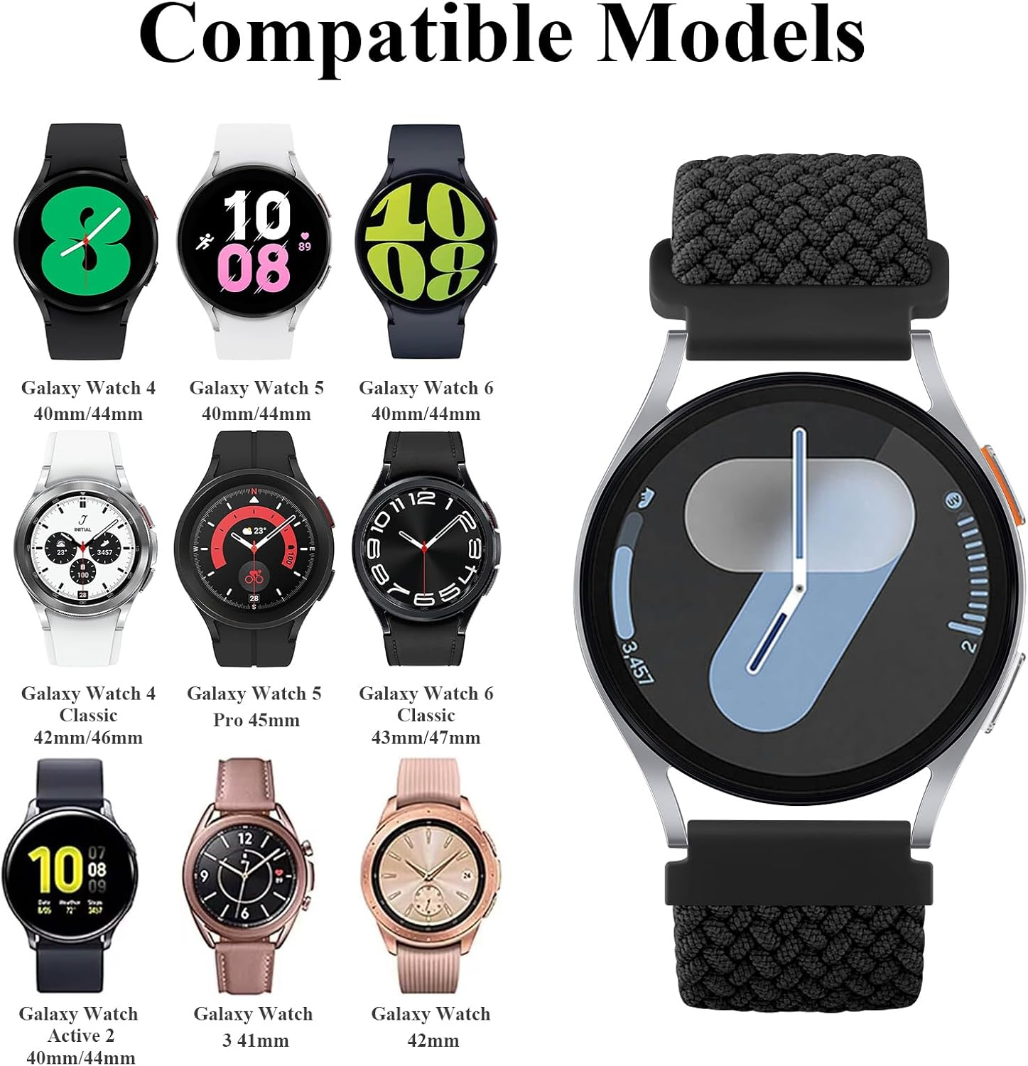 Magnetic Stretchy Band for Samsung Galaxy Watch 7/6/5/4/FE 40Mm 44Mm/Galaxy Watch 6 Classic 43Mm 47Mm/Watch 5 Pro 45Mm/Watch 4 Classic 42Mm 46Mm, 20Mm Soft Elastic Adjustable Wristbands Strap image number 5